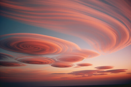 Abstract patterns of lenticular clouds, showcasing the rare and distinctive elegance of these lens-shaped cloud formations