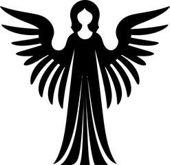 Angel silhouette in black color. Laser cutting eps10 vector template or tattoo.