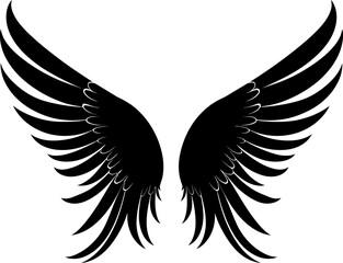 Angel wings tattoo silhouette in black color. Laser cutting eps10 vector template.
