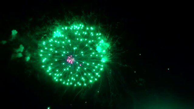 Best beautiful color fireworks in night sky. Sparks, outdoor, show, event, party, festive, holiday, effect, bright, light, flash, shiny, fun, dark, glow, motion, view, shot, display, hd. ProRes 422 HQ