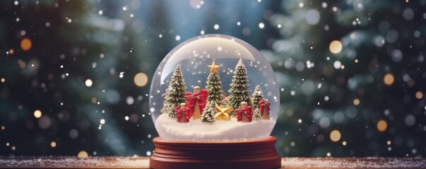 Magical christmas snow globe, snowy winter scenery, panorama. Generative Ai. - Powered by Adobe