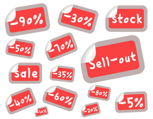 Discount labels. Discount signs. Special sales and purchase offers. Discount offer price list.