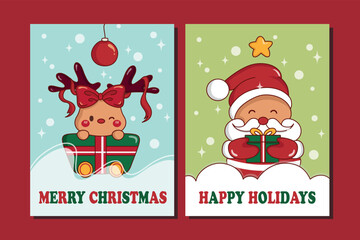 christmas card with santa claus illustration cute vector