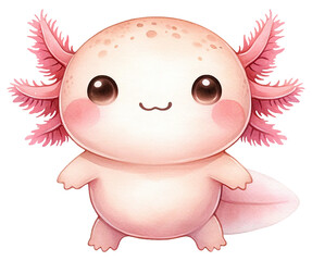 An adorable watercolor axolotl clipart perfectly isolated, with soft natural watercolor texture