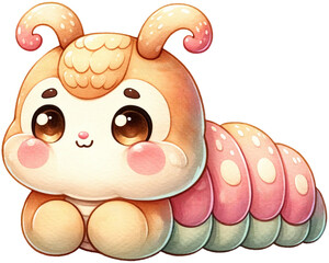 Naklejka premium An adorable watercolor caterpillar clipart perfectly isolated, with soft natural watercolor texture