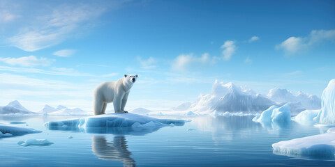Risk of global warming, polar bear on melting ice - obrazy, fototapety, plakaty