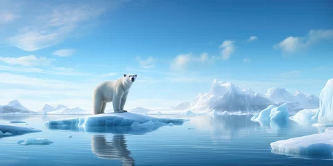 Rolgordijnen Risk of global warming, polar bear on melting ice © lc design