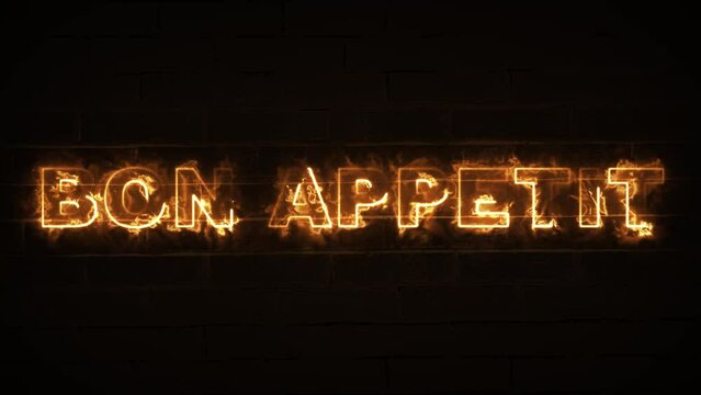 Neon signs Salutations next to a block of brick. 
