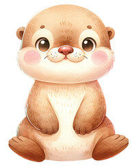 Naklejka premium An adorable watercolor otter clipart perfectly isolated, with soft natural watercolor texture