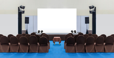 White screen display on stage at business presentation exhibition