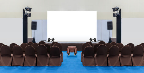 White screen display on stage at business presentation exhibition