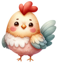 An adorable watercolor rooster clipart perfectly isolated, with soft natural watercolor texture