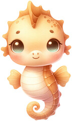 An adorable watercolor seahorse clipart perfectly isolated, with soft natural watercolor texture