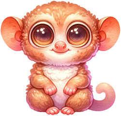 An adorable watercolor tarsier clipart perfectly isolated, with soft natural watercolor texture
