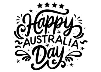 happy australia day black lettering, typography, calligraphy. vector illustration