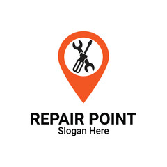 Fix Location Logo Design Concept With Pin Point Vector Symbol. Corporate Logotype for Production or Maintenance Repairing Service Business Spot.