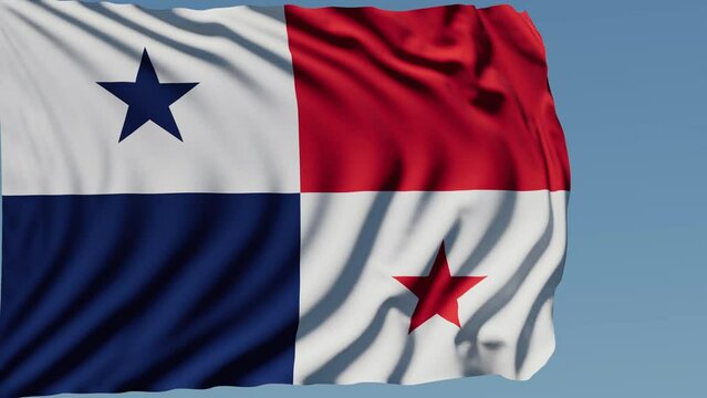 Close-up of the national flag of Panama flutters in the wind on a sunny day , 4k slow motion