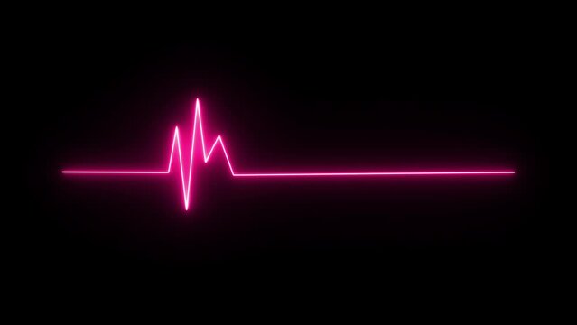 Background of a cardiogram showing heartbeats. On a hospital monitor, a neon pulse line. neon heart wave line on a black background.