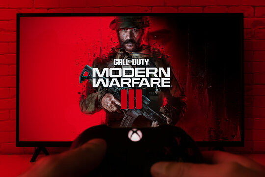 Playing Call of Duty Modern Warfare 3 with xbox controller, 22 Nov, 2023, Sao Paulo, Brazil.