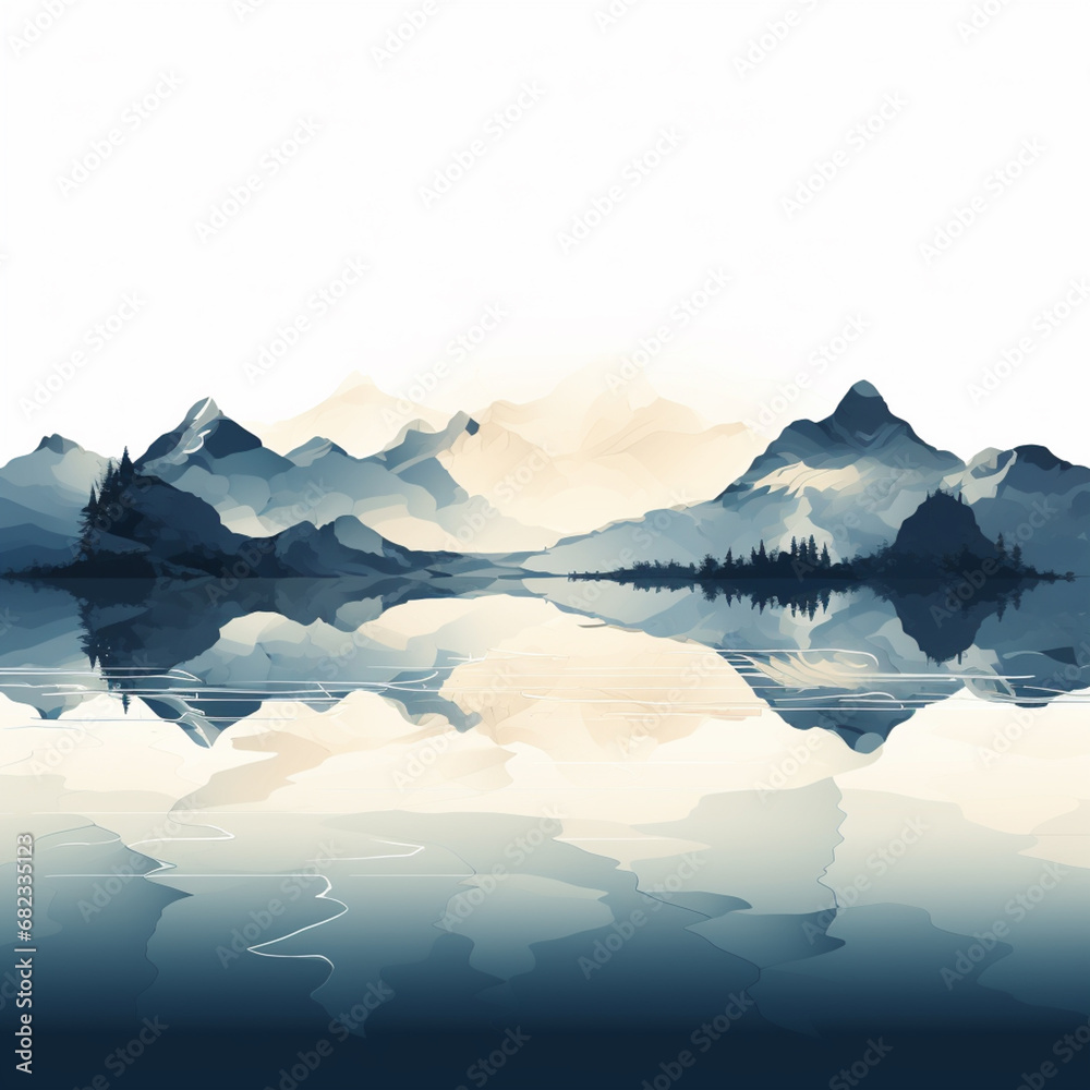 Leinwandbilder An abstract silhouette of a mountain range reflecting on calm waters, creating a serene and introspective atmosphere.