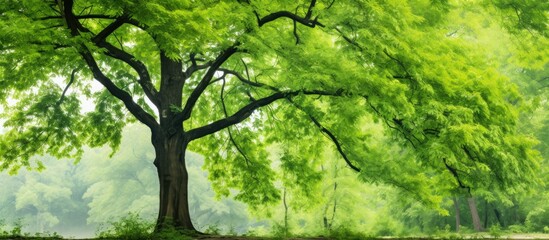 Obraz premium In the beauty of summer, a solitary tree stands tall, its vibrant green leaves adding color to the isolated white background, creating a picturesque frame in nature's textured forest.