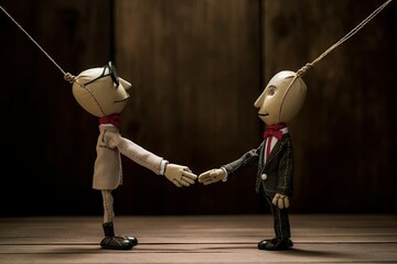 deal conclusion hands shakes puppets two