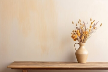 Minimalist Wall Cabinet and Tabletop with Ceramic Teapot and Flower Arrangement