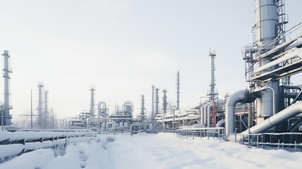 Obraz premium Snow-covered gas pipes