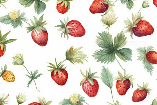 strawberries wild pattern seamless watercolor