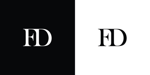 Abstract Modern and simple Letter FD Logo in black and white color