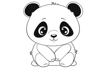  a black and white panda bear sitting on the ground with its legs crossed and eyes wide open, with a sad look on its face, on a white background.