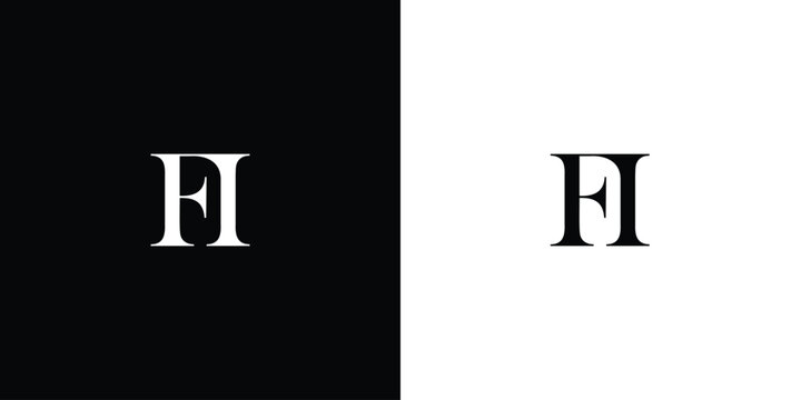 Abstract Creative Innovative Initial Letters logo FI minimalist in black and white color