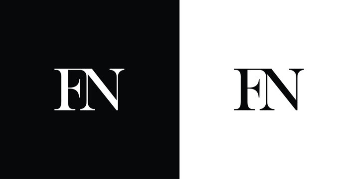 Abstract Alphabet Letters NF or FN Logo Emblem Monogram in black and white color