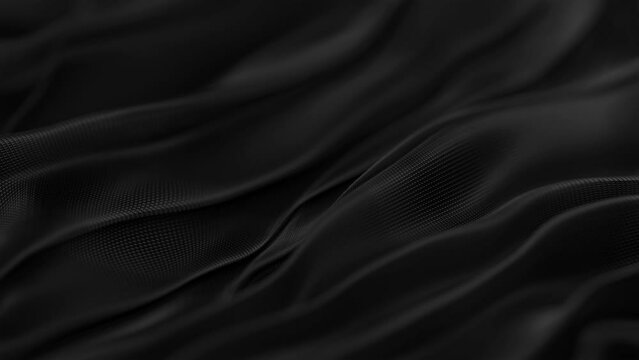 Exquisite flowing black silk, with a luxurious shimmer, and a crisp clarity captured by a sophisticated off-white soft-focus lens