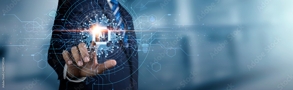 Wall mural ai technology, artificial intelligence, businessman using smart robot ai for data analysis,digital m