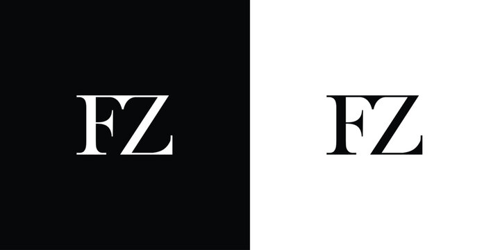 Abstract Alphabets Letters FZ or ZF Logo in black and white color