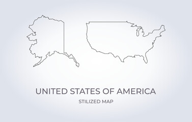 Map of United States of America in a stylized minimalist style. Simple illustration of the country map.