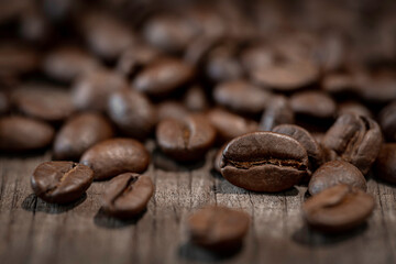 Coffee beans background, texture with copy space.