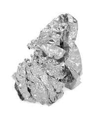 Crumpled piece of aluminum foil isolated on white