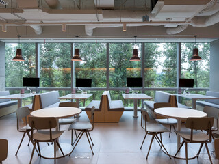 Interior of modern empty office building.Open white ceiling design.