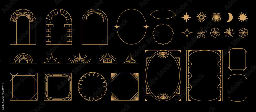 Aufkleber Vector set of design elements and illustrations in simple linear style - boho arch and border logo design elements and frames for social media stories and posts