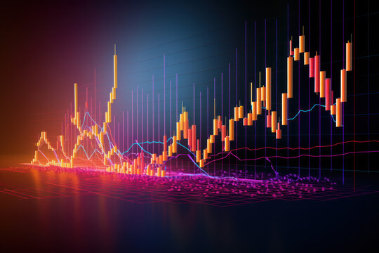 graphique de march&eacute; boursier, sch&eacute;ma de chandelier avec courbe de tendance pour le trading financier