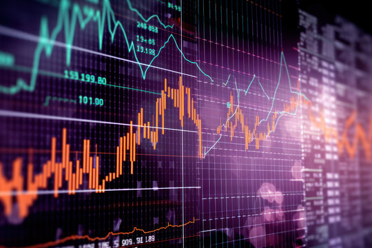 graphique de march&eacute; boursier, sch&eacute;ma de chandelier avec courbe de tendance pour le trading financier