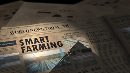 Newspaper article of smart farming news in agricultural technology sector. Graphic