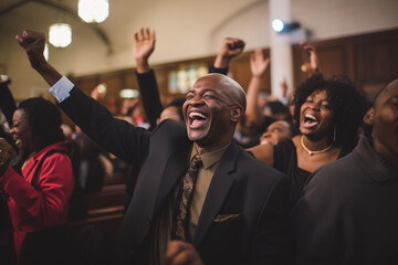 group of people celebrating in church