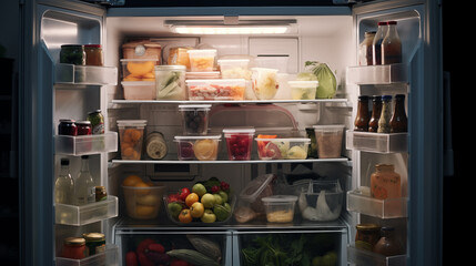 The freezer filled with multi-colored useful products and vitamins for the winter