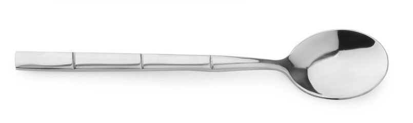 One new clean spoon isolated on white, top view