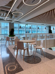 Interior of modern empty office building.Open white ceiling design.