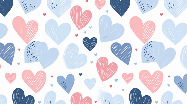 Watercolor patterns with hearts. Valentine's day pattern. Perfect for wrapping paper, postcards, background.