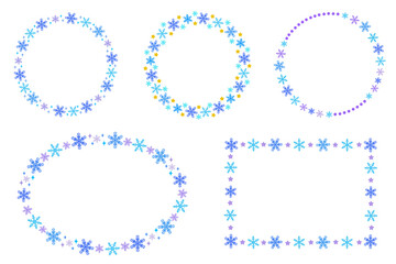 雪の結晶のフレームセット　素材　見出し　飾り枠　飾り罫　リース　丸い
